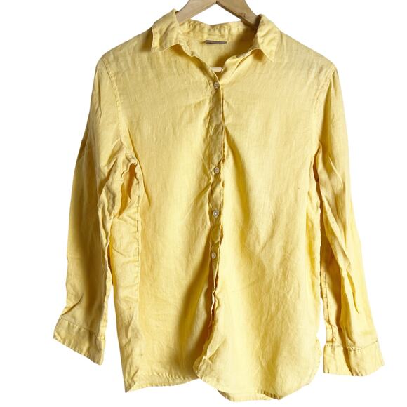 J. Jill Yellow 100% Linen Long Sleeve Button Up Shirt Size XS - Picture 2 of 10